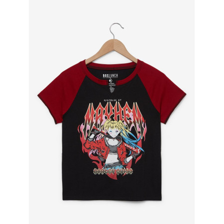 DC Comics Batman Harley Quinn Mistress of Mayhem Women's Cropped Raglan Baby Tee 32547976_hi?$productMainDesktop$&fmt=auto