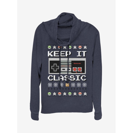 Nintendo Classic Controller Christmas Pattern Cowlneck Long-Sleeve Womens Top - Préco Décembre 202412878024_hi?$productMainDeskt